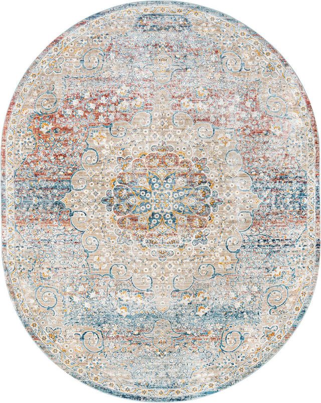 Multicolor 7' 10 x 10' 2 Newport Oval Area Rug 100% Polypropylene Traditional Distressed Classic Contemporary Carpet for Home Decor for Sale at Rug Engine