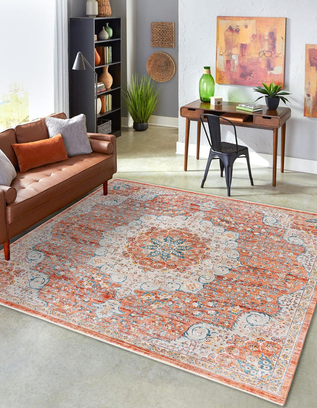 Red 10' 2 x 10' 2 Newport Square Area Rug 100% Polypropylene Traditional Distressed Classic Contemporary Carpet for Home Decor for Sale at Rug Engine