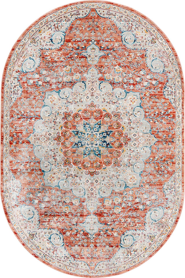 Red 5' 3 x 8' Newport Oval Area Rug 100% Polypropylene Traditional Distressed Classic Contemporary Carpet for Home Decor for Sale at Rug Engine