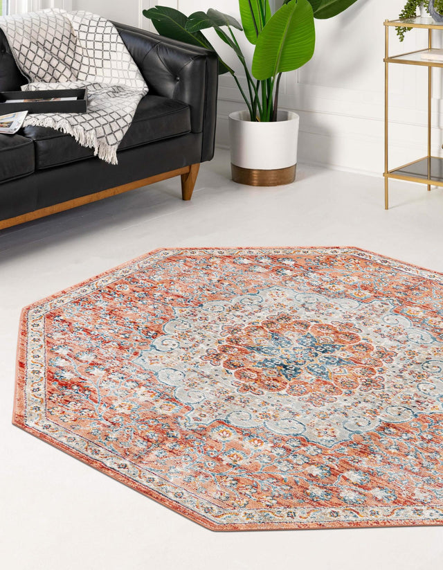 Red 7' x 7' Newport Octagon Area Rug 100% Polypropylene Traditional Distressed Classic Contemporary Carpet for Home Decor for Sale at Rug Engine