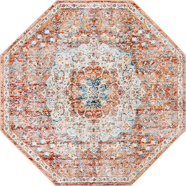 Red 4' x 4' Newport Octagon Area Rug 100% Polypropylene Traditional Distressed Classic Contemporary Carpet for Home Decor for Sale at Rug Engine