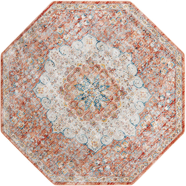 Red 7' x 7' Newport Octagon Area Rug 100% Polypropylene Traditional Distressed Classic Contemporary Carpet for Home Decor for Sale at Rug Engine
