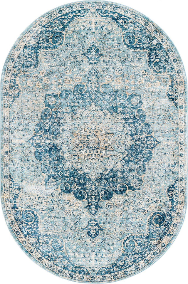 Navy Blue 5' 3 x 8' Newport Oval Area Rug 100% Polypropylene Traditional Distressed Classic Contemporary Carpet for Home Decor for Sale at Rug Engine