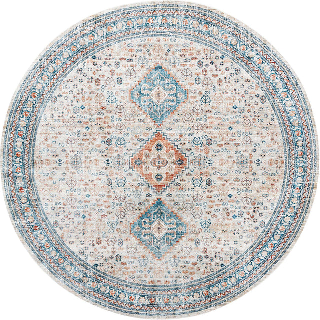 Multicolor 10' 2 x 10' 2 Newport Round Area Rug 100% Polypropylene Traditional Distressed Classic Contemporary Carpet for Home Decor for Sale at Rug Engine
