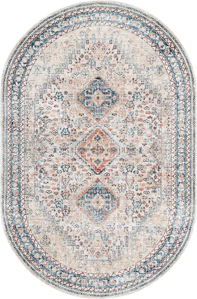 Multicolor 5' 3 x 8' Newport Oval Area Rug 100% Polypropylene Traditional Distressed Classic Contemporary Carpet for Home Decor for Sale at Rug Engine