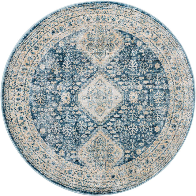 Navy Blue 3' 11 x 3' 11 Newport Round Area Rug 100% Polypropylene Traditional Distressed Classic Contemporary Carpet for Home Decor for Sale at Rug Engine