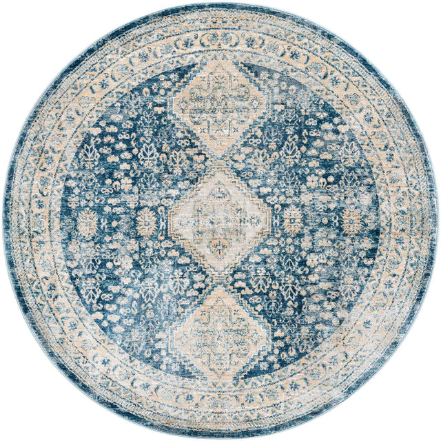 Navy Blue 5' 3 x 5' 3 Newport Round Area Rug 100% Polypropylene Traditional Distressed Classic Contemporary Carpet for Home Decor for Sale at Rug Engine