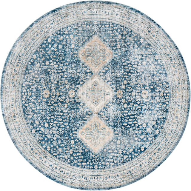 Navy Blue 10' 2 x 10' 2 Newport Round Area Rug 100% Polypropylene Traditional Distressed Classic Contemporary Carpet for Home Decor for Sale at Rug Engine
