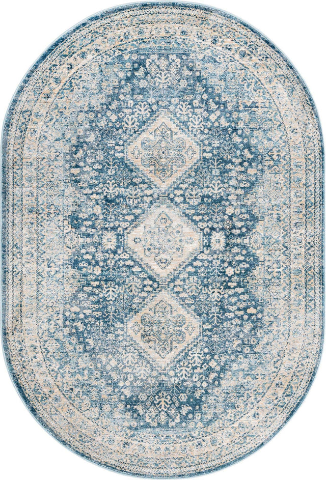 Navy Blue 4' x 5' 11 Newport Oval Area Rug 100% Polypropylene Traditional Distressed Classic Contemporary Carpet for Home Decor for Sale at Rug Engine