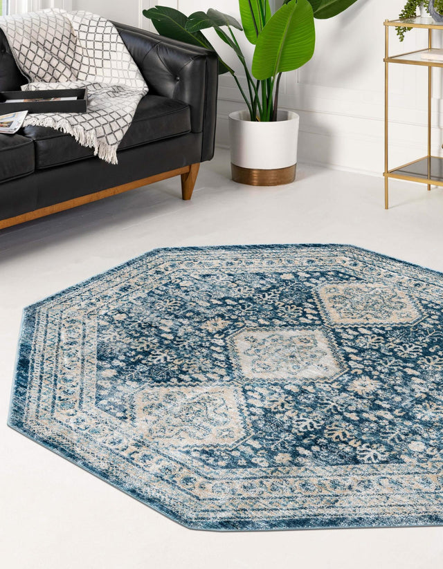 Navy Blue 4' x 4' Newport Octagon Area Rug 100% Polypropylene Traditional Distressed Classic Contemporary Carpet for Home Decor for Sale at Rug Engine