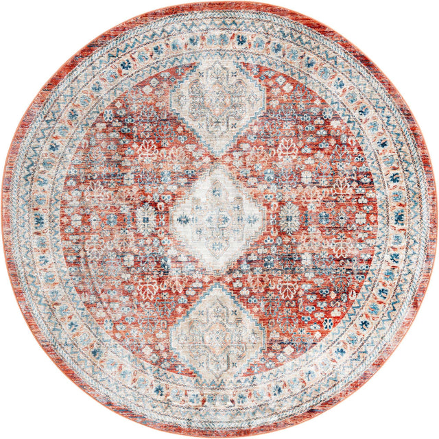 Red 7' x 7' Newport Round Area Rug 100% Polypropylene Traditional Distressed Classic Contemporary Carpet for Home Decor for Sale at Rug Engine