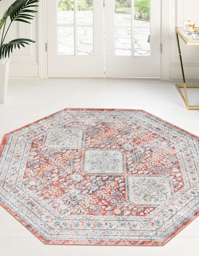 Red 7' x 7' Newport Octagon Area Rug 100% Polypropylene Traditional Distressed Classic Contemporary Carpet for Home Decor for Sale at Rug Engine