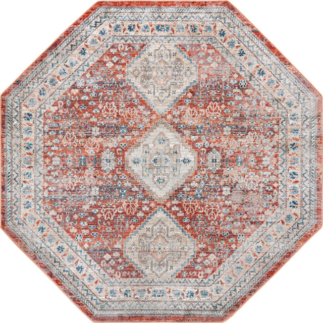 Red 7' x 7' Newport Octagon Area Rug 100% Polypropylene Traditional Distressed Classic Contemporary Carpet for Home Decor for Sale at Rug Engine