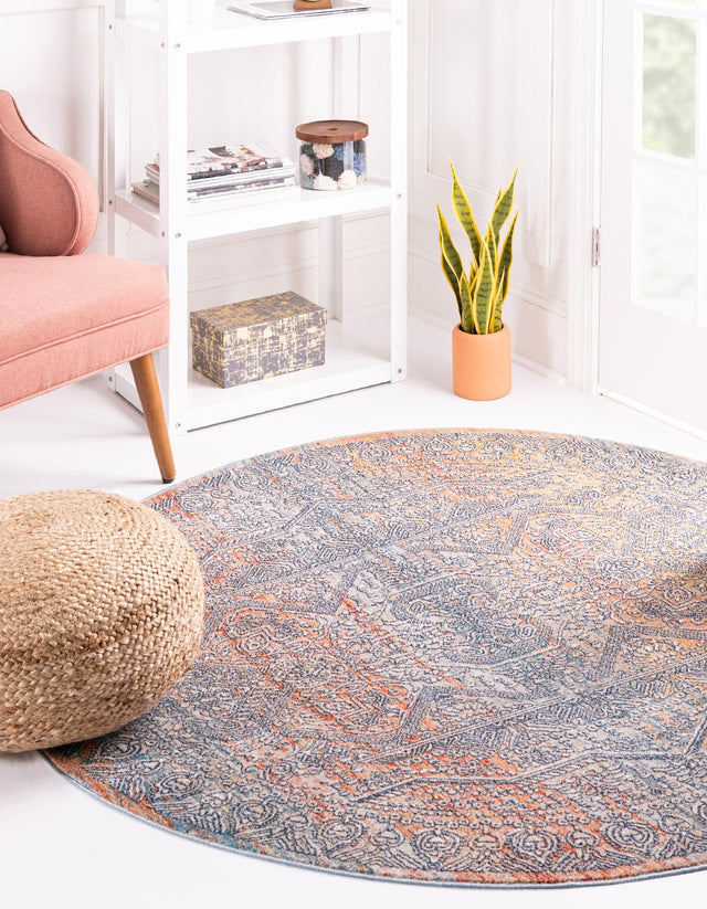Multicolor 3' 11 x 3' 11 Newport Round Area Rug 100% Polypropylene Traditional Distressed Classic Contemporary Carpet for Home Decor for Sale at Rug Engine