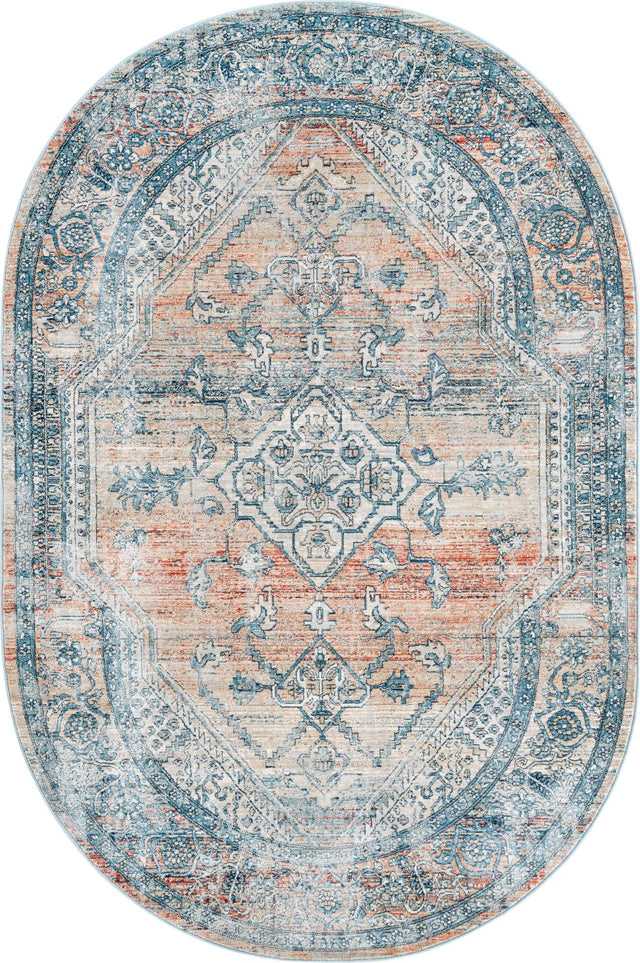 Multicolor 5' 3 x 8' Newport Oval Area Rug 100% Polypropylene Traditional Distressed Classic Contemporary Carpet for Home Decor for Sale at Rug Engine