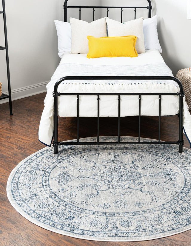Gray 5' 3 x 5' 3 Newport Round Area Rug 100% Polypropylene Traditional Distressed Classic Contemporary Carpet for Home Decor for Sale at Rug Engine