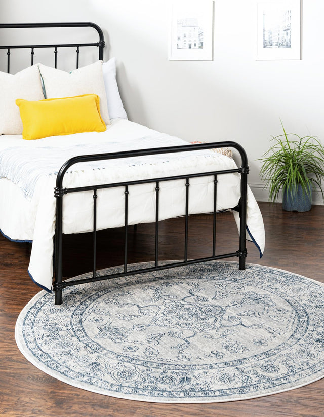 Gray 5' 3 x 5' 3 Newport Round Area Rug 100% Polypropylene Traditional Distressed Classic Contemporary Carpet for Home Decor for Sale at Rug Engine