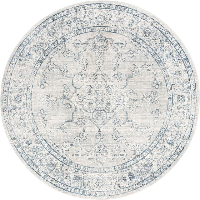 Gray 7' x 7' Newport Round Area Rug 100% Polypropylene Traditional Distressed Classic Contemporary Carpet for Home Decor for Sale at Rug Engine