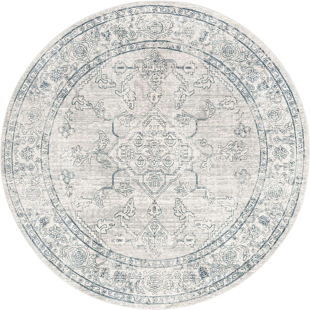 Gray 7' x 7' Newport Round Area Rug 100% Polypropylene Traditional Distressed Classic Contemporary Carpet for Home Decor for Sale at Rug Engine