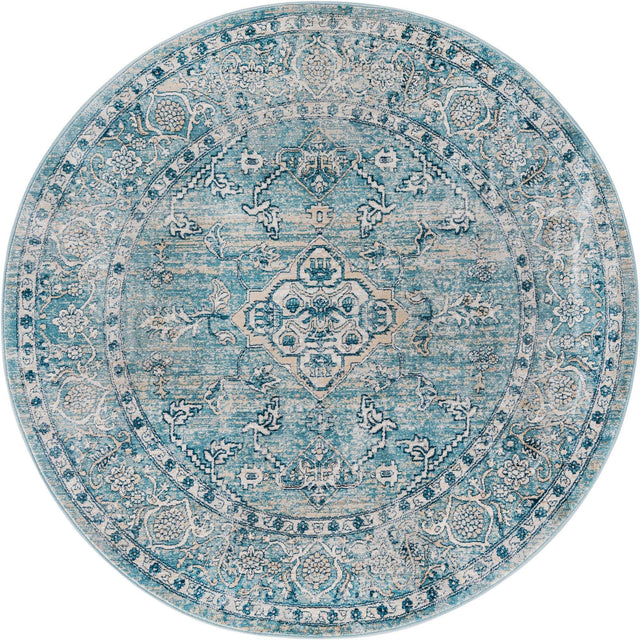 Blue 5' 3 x 5' 3 Newport Round Area Rug 100% Polypropylene Traditional Distressed Classic Contemporary Carpet for Home Decor for Sale at Rug Engine