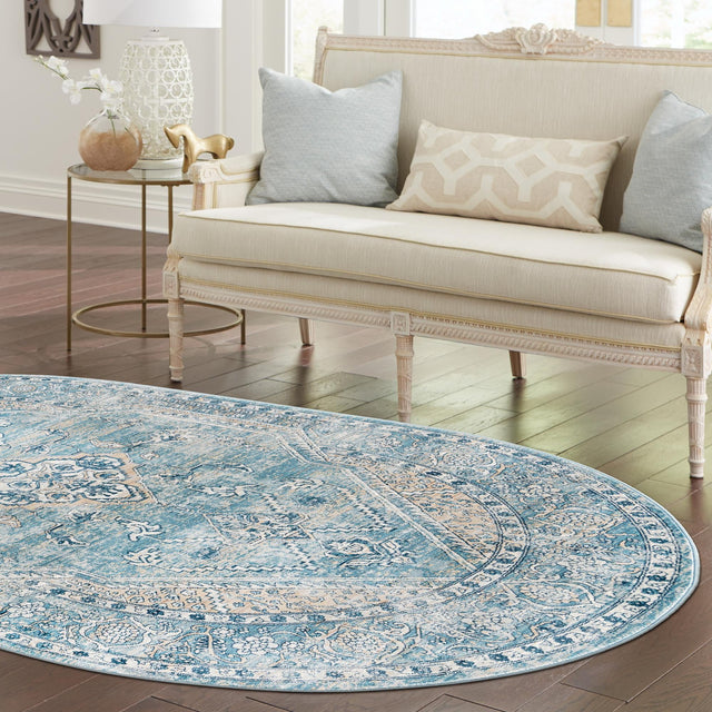 Blue 7' 10 x 10' 2 Newport Oval Area Rug 100% Polypropylene Traditional Distressed Classic Contemporary Carpet for Home Decor for Sale at Rug Engine