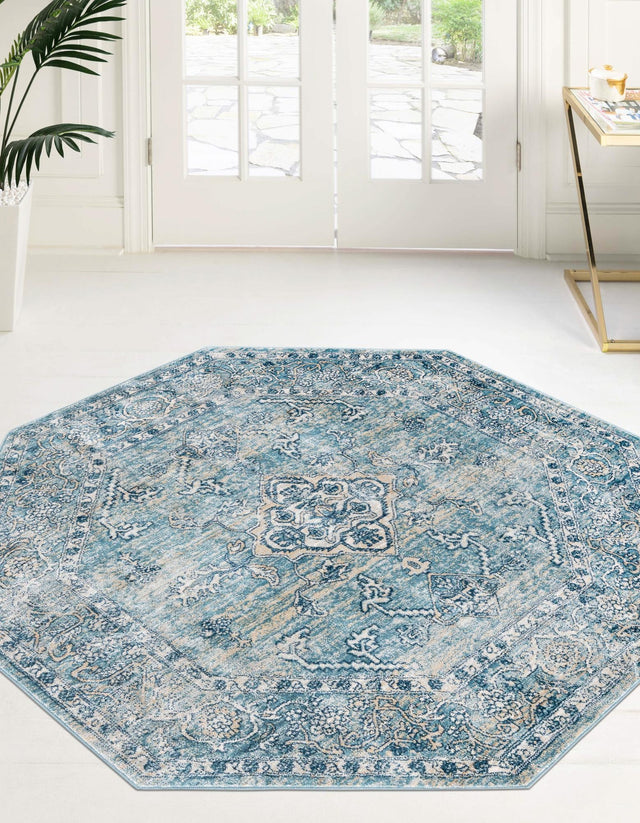 Blue 4' x 4' Newport Octagon Area Rug 100% Polypropylene Traditional Distressed Classic Contemporary Carpet for Home Decor for Sale at Rug Engine