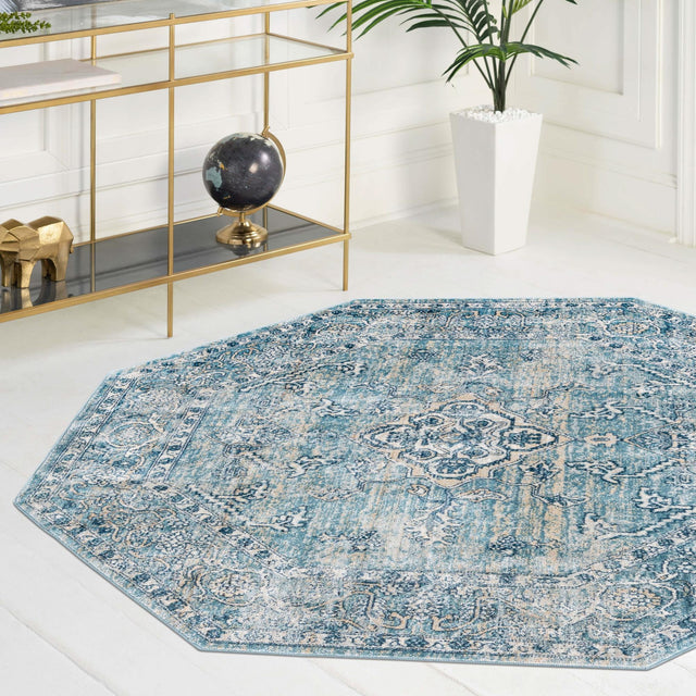 Blue 4' x 4' Newport Octagon Area Rug 100% Polypropylene Traditional Distressed Classic Contemporary Carpet for Home Decor for Sale at Rug Engine