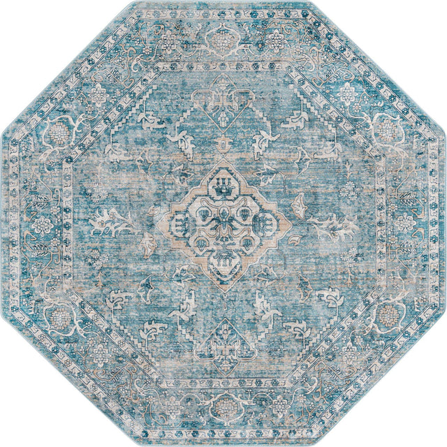 Blue 7' x 7' Newport Octagon Area Rug 100% Polypropylene Traditional Distressed Classic Contemporary Carpet for Home Decor for Sale at Rug Engine