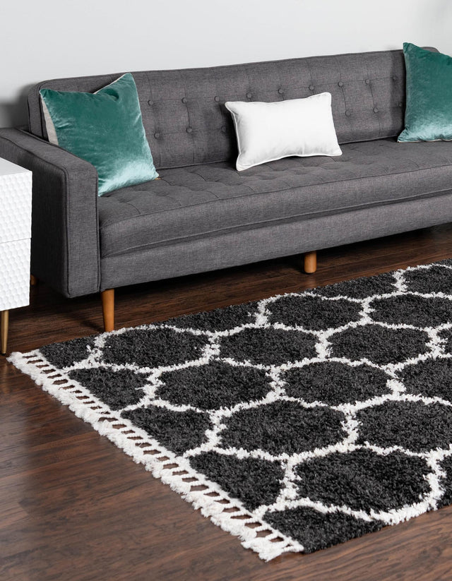 Black and White 7' 10 x 10' Hygge Shag Rectangle Area Rug Thick Soft Touch Fluffy & Plush Shaggy Pile 100% Polypropylene With Jute Backing Modern Carpet for Sale at Rug Engine