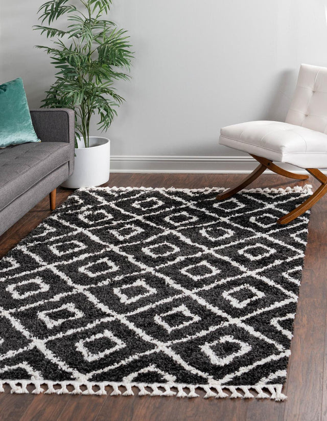 Black and White 7' 10 x 10' Hygge Shag Rectangle Area Rug Thick Soft Touch Fluffy & Plush Shaggy Pile 100% Polypropylene With Jute Backing Modern Carpet for Sale at Rug Engine