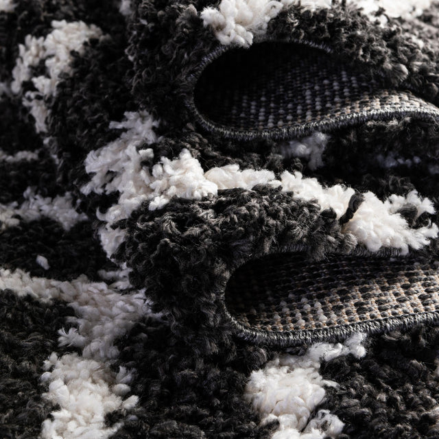Black and White 3' 3 x 3' 3 Hygge Shag Round Area Rug Thick Soft Touch Fluffy & Plush Shaggy Pile 100% Polypropylene With Jute Backing Modern Carpet for Sale at Rug Engine