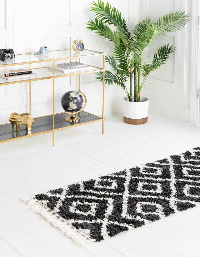 Black and White 2' 2 x 6' Hygge Shag Runner Area Rug Thick Soft Touch Fluffy & Plush Shaggy Pile 100% Polypropylene With Jute Backing Modern Carpet for Sale at Rug Engine