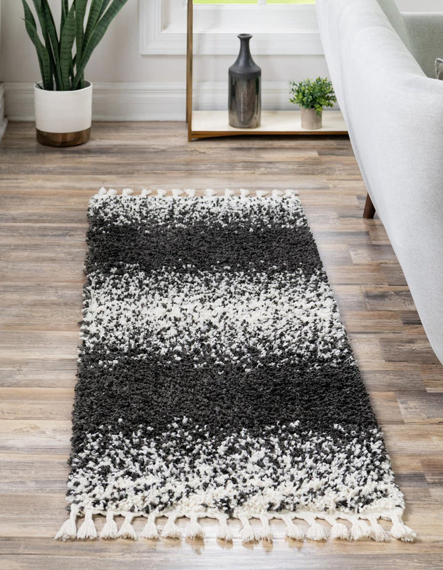 Black and White 2' 2 x 6' Hygge Shag Runner Area Rug Thick Soft Touch Fluffy & Plush Shaggy Pile 100% Polypropylene With Jute Backing Modern Carpet for Sale at Rug Engine