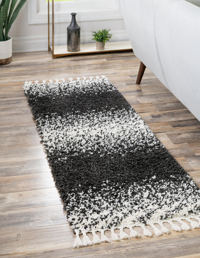 Black and White 2' 2 x 6' Hygge Shag Runner Area Rug Thick Soft Touch Fluffy & Plush Shaggy Pile 100% Polypropylene With Jute Backing Modern Carpet for Sale at Rug Engine