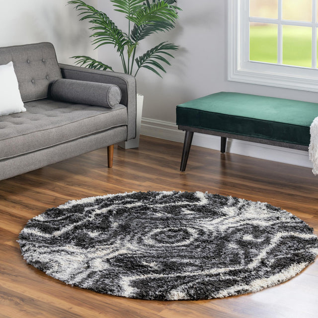 Black and White 5' 3 x 5' 3 Hygge Shag Round Area Rug Thick Soft Touch Fluffy & Plush Shaggy Pile 100% Polypropylene With Jute Backing Modern Carpet for Sale at Rug Engine