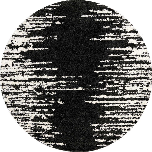 Black and White 10' x 10' Serenity Shag Round Area Rug Thick Soft Touch Fluffy & Plush Shaggy Pile Carpet for Living Rooms, Kitchen, Bedrooms, Office, Dorms for Sale at Rug Engine