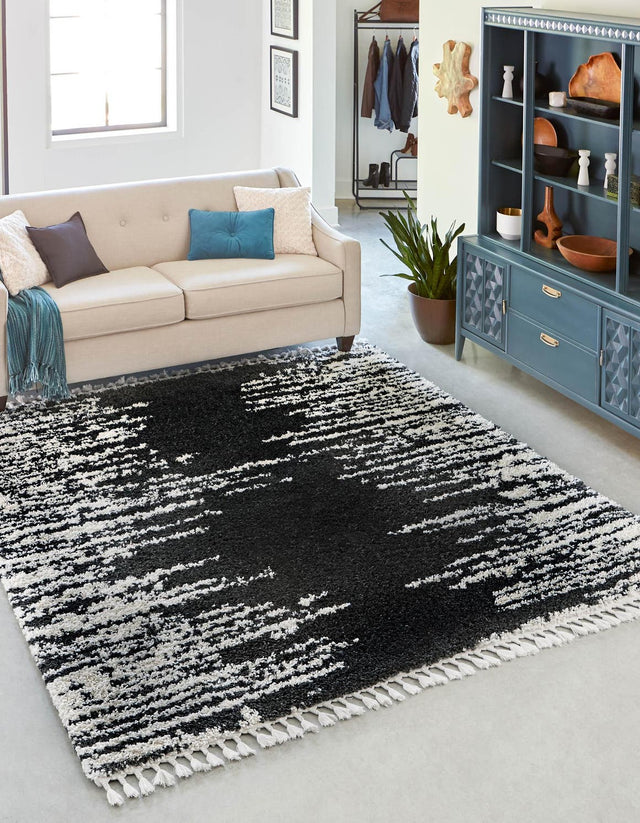 Black and White 7' 10 x 7' 10 Serenity Shag Square Area Rug Thick Soft Touch Fluffy & Plush Shaggy Pile Carpet for Living Rooms, Kitchen, Bedrooms, Office, Dorms for Sale at Rug Engine