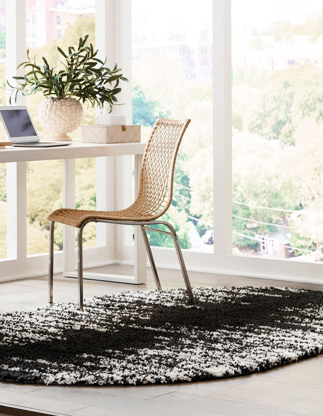 Black and White 5' 3 x 8' Serenity Shag Oval Area Rug Thick Soft Touch Fluffy & Plush Shaggy Pile Carpet for Living Rooms, Kitchen, Bedrooms, Office, Dorms for Sale at Rug Engine