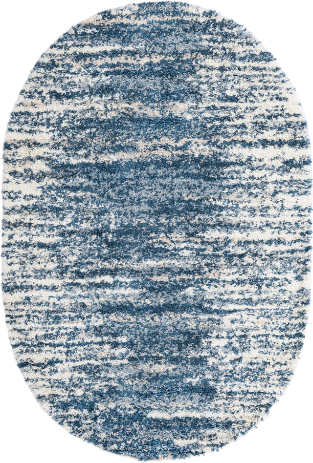 Blue 5' 3 x 8' Serenity Shag Oval Area Rug Thick Soft Touch Fluffy & Plush Shaggy Pile Carpet for Living Rooms, Kitchen, Bedrooms, Office, Dorms for Sale at Rug Engine