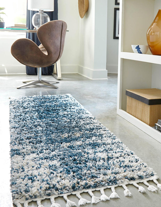 Blue 2' x 8' Serenity Shag Runner Area Rug Thick Soft Touch Fluffy & Plush Shaggy Pile Carpet for Living Rooms, Kitchen, Bedrooms, Office, Dorms for Sale at Rug Engine
