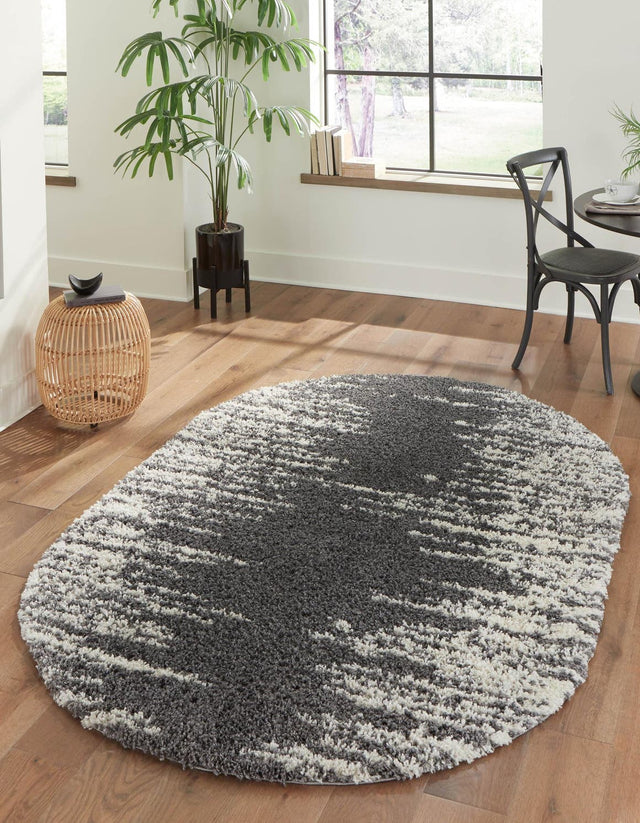 Gray 5' 3 x 8' Serenity Shag Oval Area Rug Thick Soft Touch Fluffy & Plush Shaggy Pile Carpet for Living Rooms, Kitchen, Bedrooms, Office, Dorms for Sale at Rug Engine