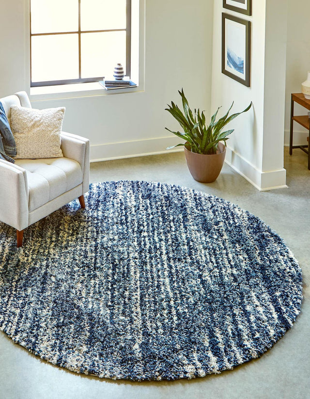 Blue 7' x 7' Serenity Shag Round Area Rug Thick Soft Touch Fluffy & Plush Shaggy Pile Carpet for Living Rooms, Kitchen, Bedrooms, Office, Dorms for Sale at Rug Engine