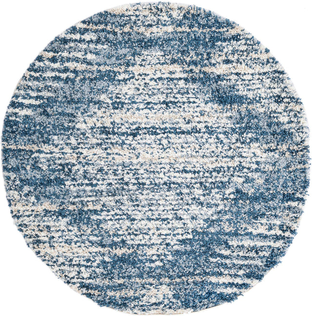 Blue 5' 3 x 5' 3 Serenity Shag Round Area Rug Thick Soft Touch Fluffy & Plush Shaggy Pile Carpet for Living Rooms, Kitchen, Bedrooms, Office, Dorms for Sale at Rug Engine