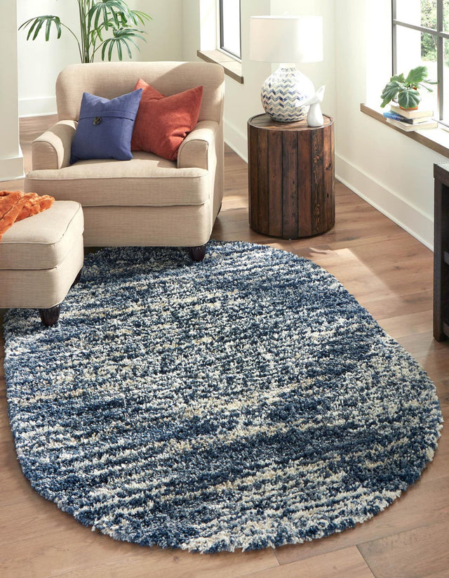 Blue 5' 3 x 8' Serenity Shag Oval Area Rug Thick Soft Touch Fluffy & Plush Shaggy Pile Carpet for Living Rooms, Kitchen, Bedrooms, Office, Dorms for Sale at Rug Engine