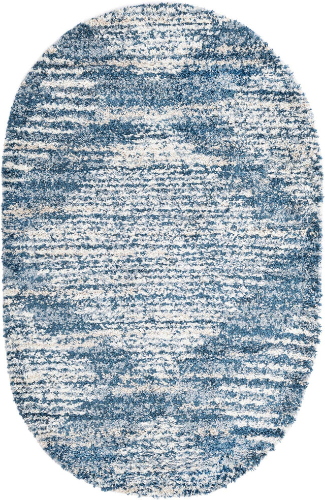 Blue 5' 3 x 8' Serenity Shag Oval Area Rug Thick Soft Touch Fluffy & Plush Shaggy Pile Carpet for Living Rooms, Kitchen, Bedrooms, Office, Dorms for Sale at Rug Engine