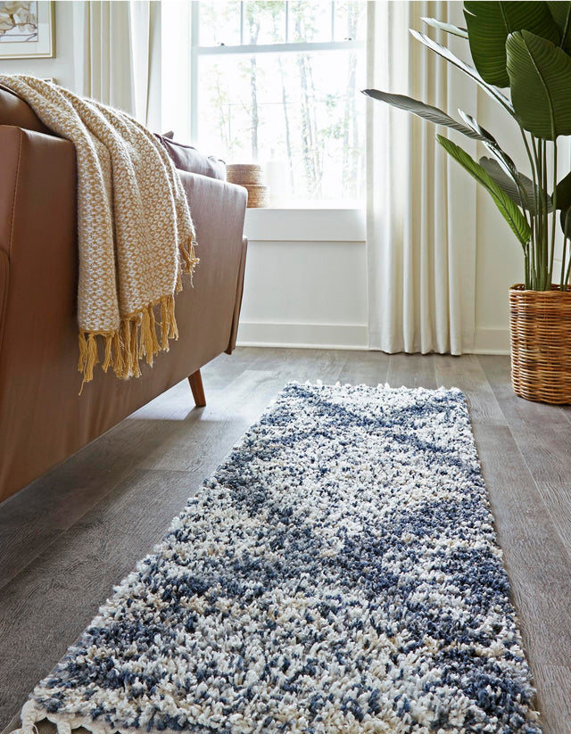 Blue 2' 7 x 12' Serenity Shag Runner Area Rug Thick Soft Touch Fluffy & Plush Shaggy Pile Carpet for Living Rooms, Kitchen, Bedrooms, Office, Dorms for Sale at Rug Engine