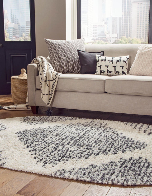 White 5' 3 x 8' Serenity Shag Oval Area Rug Thick Soft Touch Fluffy & Plush Shaggy Pile Carpet for Living Rooms, Kitchen, Bedrooms, Office, Dorms for Sale at Rug Engine