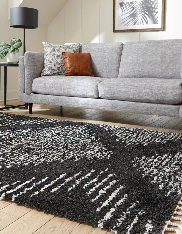 Black and White 4' x 6' Serenity Shag Rectangle Area Rug Thick Soft Touch Fluffy & Plush Shaggy Pile