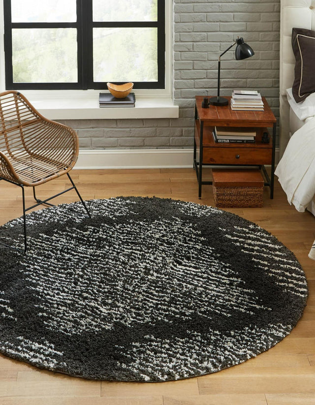 Black and White 5' 3 x 5' 3 Serenity Shag Round Area Rug Thick Soft Touch Fluffy & Plush Shaggy Pile Carpet for Living Rooms, Kitchen, Bedrooms, Office, Dorms for Sale at Rug Engine