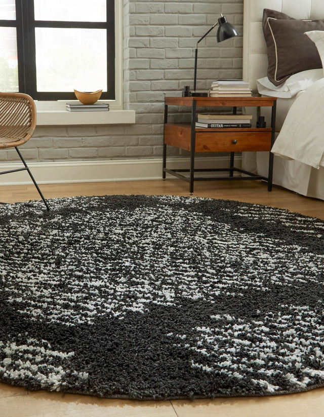Black and White 5' 3 x 5' 3 Serenity Shag Round Area Rug Thick Soft Touch Fluffy & Plush Shaggy Pile Carpet for Living Rooms, Kitchen, Bedrooms, Office, Dorms for Sale at Rug Engine